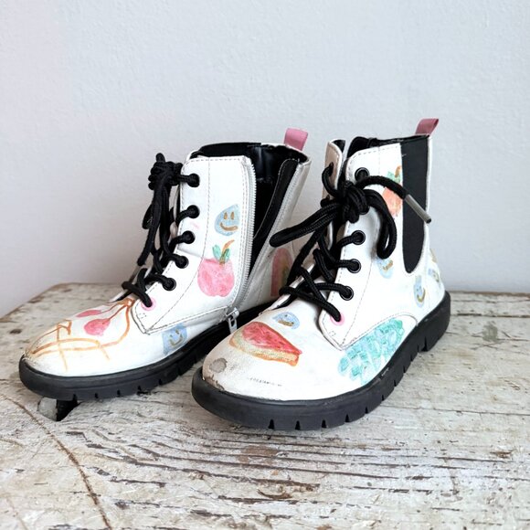 Sugar Girls White Faux Leather Lace Up Mid Calf Boots Size 13 Original Artwork - Picture 3 of 10